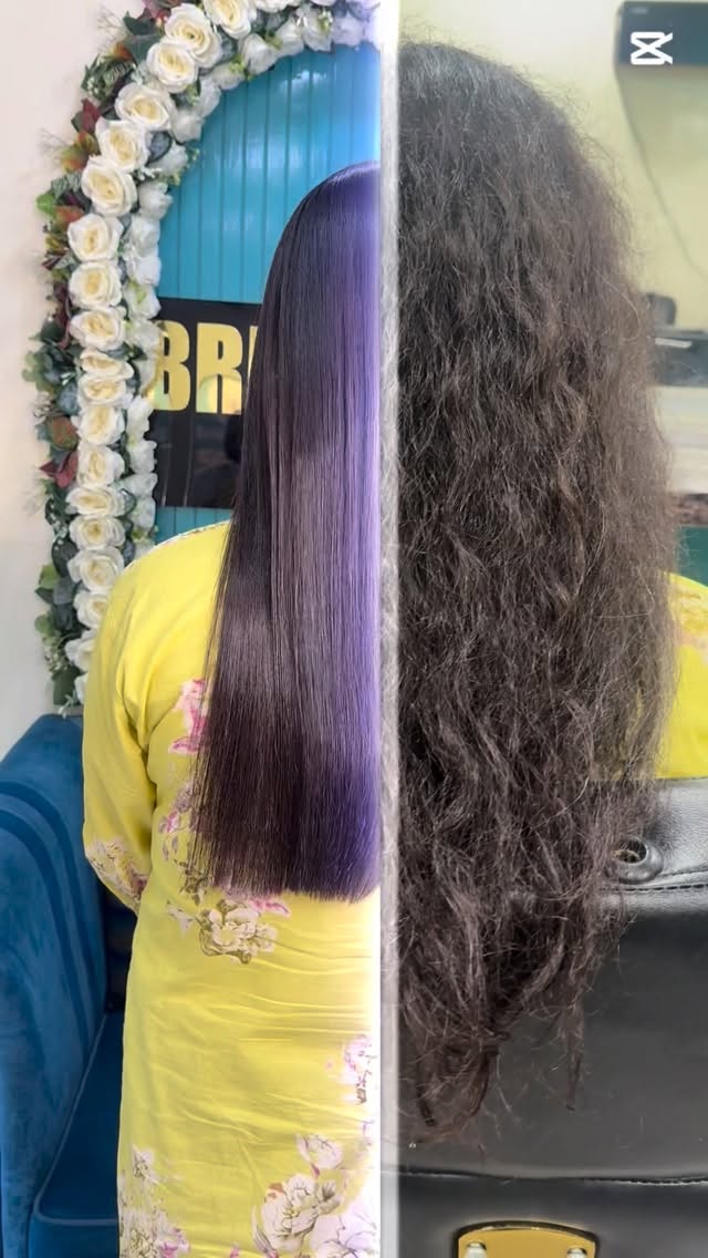 Before and after hair straightening result at our Sopore salon